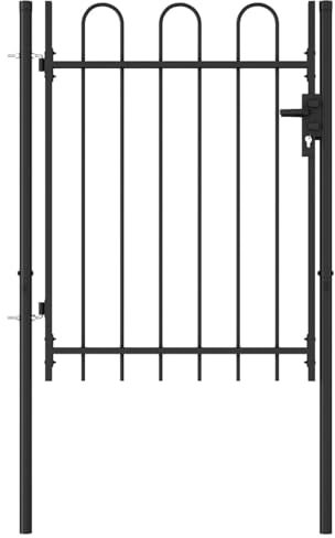 IKAYAA Gartentor Metall 120 cm hoch Zauntor mit Speerspitzen Gartentür aus Metall verzinktem Stahl inkl.Pfosten mit Schloss Türklinke und Schlüssel-1 x 1.2 m