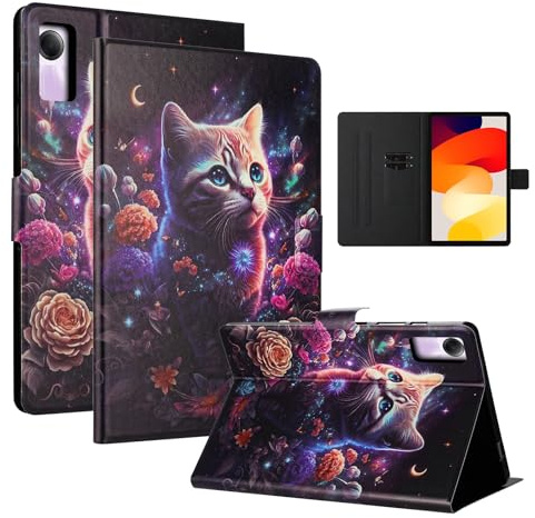 LSPCASA Funda para Samsung Galaxy Tab A9 Plus 11 Pulgadas PU Material Funda Tab A9 Plus/A9+/SM-X210 con Ranuras para Tarjetas TPU Fundas con Cierre Magnético, Gato atigrado