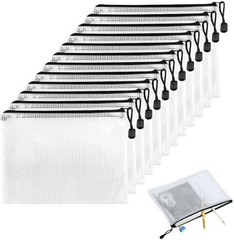 banjiabb 12 Stück Dokumententasche A6, Schwarz, Durchscheinendes Mesh-Design mit Reißverschluss, für Datei, Papier, Quittungen