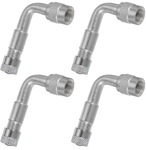 PATIKIL 90 Grad Ventilverlängerung, 4 Stück Universal Reifenventilverlängerungen Adapter Kompatibel für Autos Fahrräder Motorräder Anhänger Wohnmobile Freizeitfahrzeuge, Silber