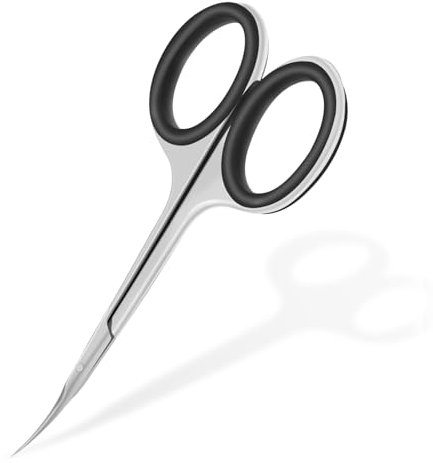 CGBE Tijeras Cuticulas Profesionales de Acero Inoxidable 420, Tijeras para Cuticulas Precisa con Curva Punta, Hoja Extra Afilada y Extra Fina, Asas de Silicona, Negro