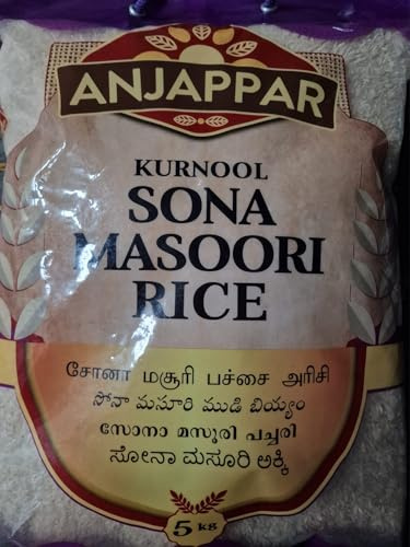 Anjappar Kurnool Sona Masoori Rice (5KG) - Less Starch and Lower Calories - Ideal for Biryani & Idlis