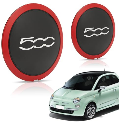 per 500 Copri Ruota Hup Trim, Accessori Di Aggiornamento per Il Lifting Del Copriruota Centrale Esterno Dell auto 68078419ac Sostituzione per 500 (2 PCS Bordo rosso Testo bianco)