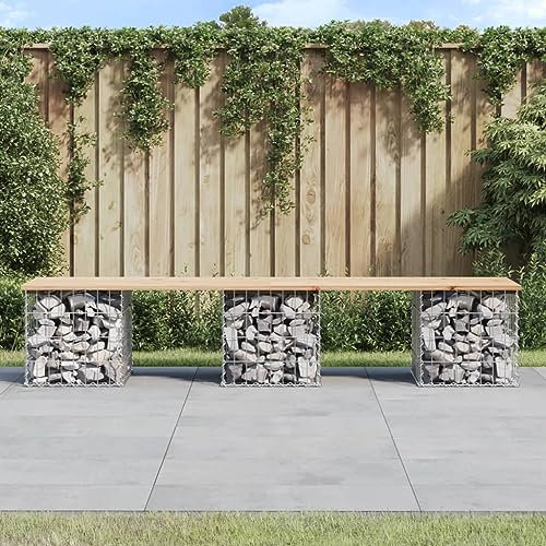 JHQHSM Gartenbank aus Gabionen, Sitzbank Outdoor Bank im freien Bank für den Garten Geeignet für Hinterhof Garten Terrasse Pool 203x44x42 cm Massivholz Kiefer