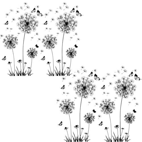 4Pusteblumen Schwarz Wandtattoo Set für Wanddeko,XXL Groß Löwenzahn Blumen Wandsticker Wandaufkleber Kleben Aufkleber Wandbilder für Wohnzimmer Schlafzimmer Vorraum Flur Fenster 165X130cm