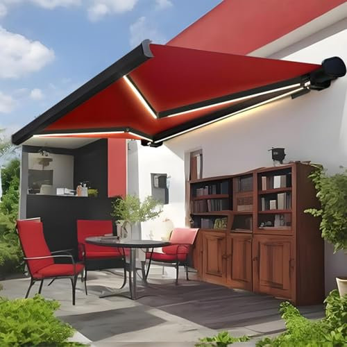 Dexinhdh Elektrische Einziehbare Markise, Sonnenschutz Für Den Außenbereich, Außenmarkise Mit LED-Licht, Verbessertem Ausgleichssystem, Für Café-Deck