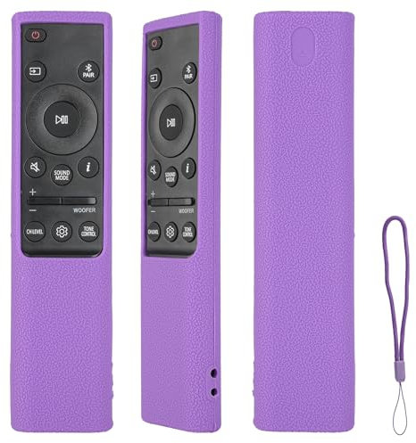 Silicone Remote Control Case Compatible with Samsung AH81-15047A AH81-15498A Soundbar Remote Shockproof Protective Shell Cover with a Lanyard (Purple)