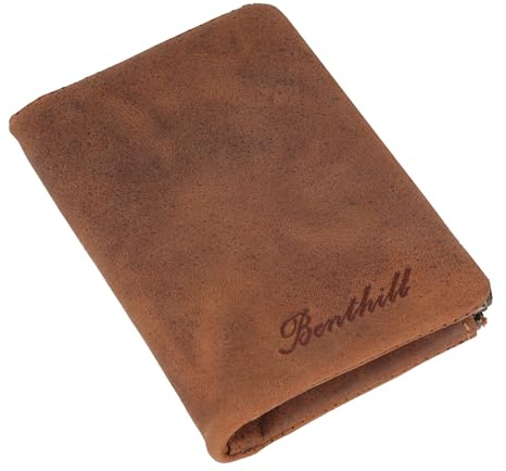 Benthill Kleiner Geldbeutel Leder | Mini Geldbörse Damen mit RFID Schutz | Portmonee mit 6 Kartenfächer | Mini-Börse aus Echtleder | Portemonnaie inkl. Geschenkbox, Farbe:Brown - Tan (H)