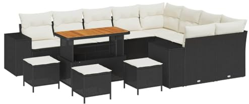 vidaXL 5-teiliges Garten-Sofaset mit Kissen, schwarzes Geflecht und cremige Moderne Gartenmöbel, UV-beständig, modulares Poly-Rattan-Patio für Gärten und Terrassen