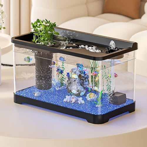 Aquarium avec Couvercle, Kit Complet avec Lampes LED, Pompe À Air, Système De Filtration - Décoration De Table D'aquarium pour Poisson Rouge Crevettes Betta Poisson Tortue(Small)