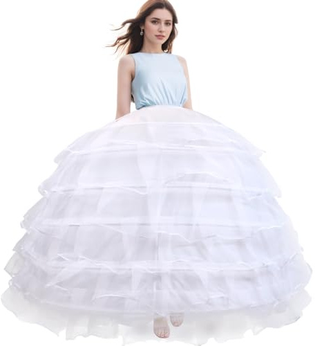 Suroomy Petticoat for Women 6 Hoop Skirt Half Slips Floor Length Dresses Underskirt for Wedding Ball Gown White