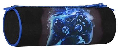sarcia.eu Gaming Federmäppchen rundes, Reißverschluss, FÜR Gamer, Gamepad, Schwarzes-blaues 22x8x8cm (Gamer Rund)