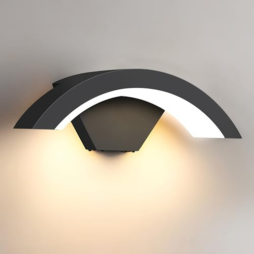 Ankey Modern LED Wandleuchte, Schwarze Aluminium Wandlampe IP65 wasserdichte Außenlampe 12W 1400LM 3000K Warmes Licht für Veranda Gehweg Balkon