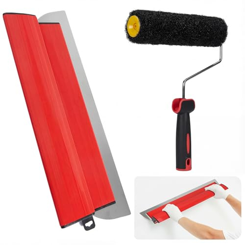 Drywall Skimming Blade Smoothing Spatula Plastering Wall Plastering Tools, High Grade Drywall Skimming Blade for Plastering (24inch/60cm with Paint Roller Cover)