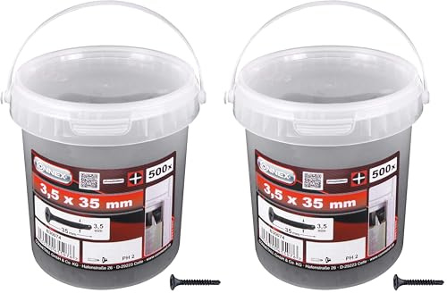 Connex Schnellbauschrauben 3,5 x 35 mm - 500 Stück - Mit Feingewinde & Bohrspitze - Trompetenkopf - PH Phillips-Antrieb - Schwarz phosphatiert/Trockenbauschrauben/Schrauben-Eimer / B30074