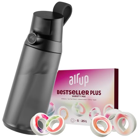 AIR UP® water bottle Click Midnight Black original starter set with pods in 5 flavors | 600ml drinking bottle with sugar-free flavoring | dishwasher-safe, BPA-free | Taste by scent. No artificials. No sugar. Just water. Dishwasher-safe, 600ml bottle with sugar-free flavour pods.