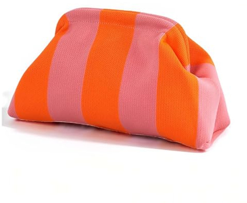 yeemeen Sommer Strand Clutch Damen - Gestrickt Gestreift Knödel Clutch | Orange Pink Handtasche für Strand, Shopping & Reisen