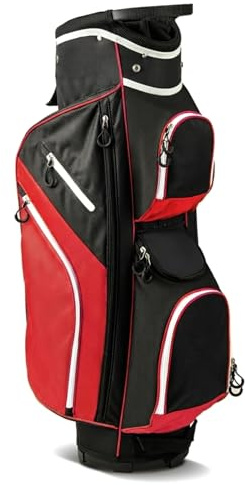 SPOTRAVEL Golf Cart Bag, Golf Club Bag with 14 Top Dividers, Cooler Bag, Shoulder Strap, Rain Hood and Umbrella Holder, Lightweight Portable Golf Bag for Men and Women (Red，23 x 23 x 124 cm)