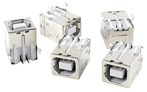 sourcingmap USB Female Type-B Jack 4-Pin 90 Degree PCB DIP Socket Connector 5 Pcs