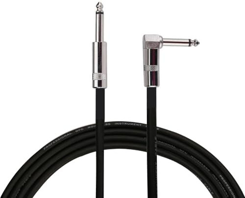 Rayzm Cable de bajo de guitarra de 3 metros, 6,35 mm de ángulo recto a recto Cable de instrumento mono TS macho silencioso