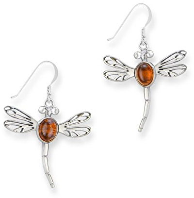 Outlander inspiré Libellule Argent Pendants d'oreilles avec ambre 9650