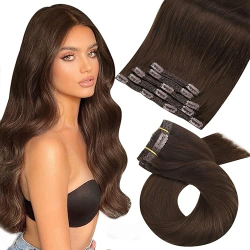 Moresoo Clip in Extensions Echthaar, Salon Qualität Weiches Glattes Haar 30 cm 5 Stück 80g Extensions Clip in #4 Dunkelbraun, Leicht zu Tragen Solide und Langlebig 12 Inch