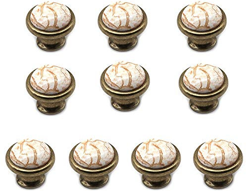 Set of 10 NUZAMAS Ceramic Crackle Knobs and Pulls for Cabinets, Dressers, Wardrobe and Drawers, Kitchen, Bedroom, Bathroom Vanity Handles 37mm