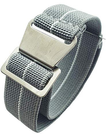 Max French Marine Nationale Elastic Nylon Navy Divers Parachute Watch Straps 20mm 22mm Military Bands (20mm, Grey/White)