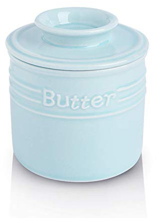 KOOV Buttertopf aus Porzellan, französische Butterdose, Keramik-Butterhalter für Theke, großes Fassungsvermögen, elegante blaue Kollektion (Himmel)