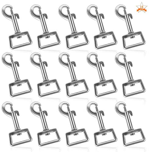 15 Stücke Karabinerhaken mit Drehgelenk, Bolzenkarabiner Hundeleine Schnappkarabiner Scherenkarabiner Wirbelkarabiner Wirbelauge Schnapphaken für Hundehalsband Paracord 360° Gedreht 65mm Silber