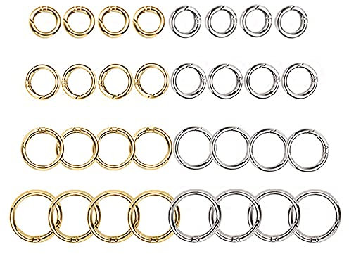 Trsnzul 32 Stück Schlüsselringe Set Karabinerring mit Federöffnung Rund Karabinerring Runde Karabinerhaken Schlüsselanhänger Golden und Silber für Haus Schlüssel Organisation und Handwerk