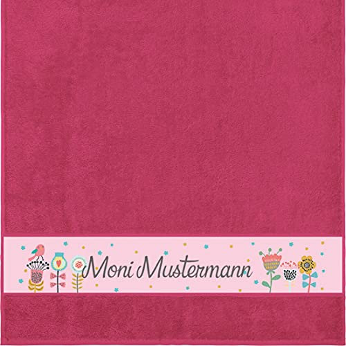 Manutextur Duschtuch mit Namen - personalisiert - Motiv Blumen 1 - viele Farben & Motive - Dusch-Handtuch - Fuchsia - Größe 70x140 cm - persönliches Geschenk mit Wunsch-Motiv und Wunsch-Name