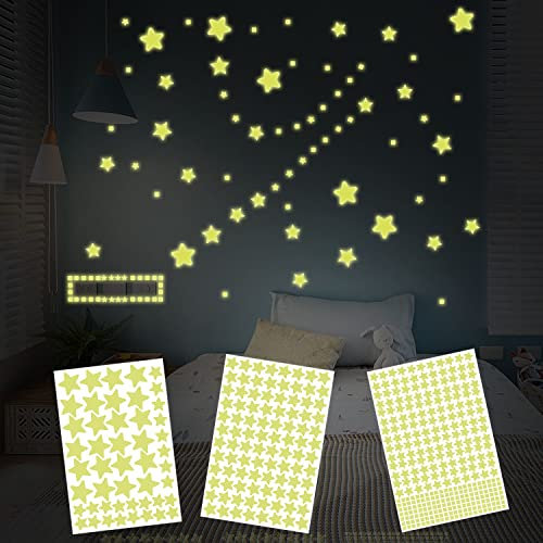 ZWZNBL 452 Stück leuchtende Stern-Aufkleber, Wandaufkleber für Schlafzimmer, Kinderzimmer, Wohnzimmer, Dekoration