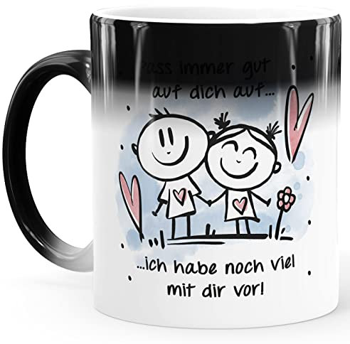 SpecialMe® Kaffee-Tasse Farbwechsel Liebe Pass auf dich auf Spruch Herz Geschenk Valentinstag Jahrestag Magic Magic-Tasse