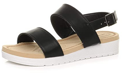 AJVANI Womens ladies low wedge heel slingback buckle strappy flatform sandals size 7 40