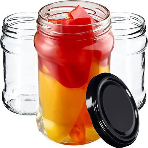 KADAX 100st Einmachgläser 315 ml mit fi66 mm Schraubdeckel für Honig, Dessert, Marmeladen | Luftdichte Gläschen, Einmachglas, Rundgläser, Konfitürengläser, Honiggläser (100 Stück, Schwarz)