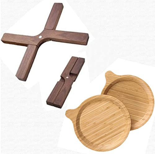 Amslan Piatto di bambù Round plate Bamboo Reusable Plates Wood Plates Nature Dinnerware Bamboo tableware Bamboo Tray Dinner Plate Snack Plate Fruit Plate Plates (Walnut)