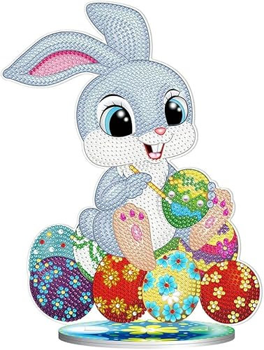 CloverCy Diamond Painting Ostern kinder Osterdeko 5D DIY Diamond Painting Set Diamant Painting Kaninchen Osterei für Kinder Kunst Handwerk Geschenk
