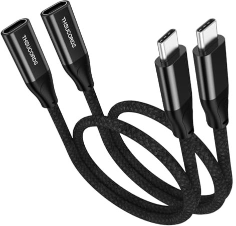 Thsucords 100W USB C Extension Cable 0.5M 2Pack, 10Gbps USB C 3.2 Male to Female Cord Data Transfer 20V/5A Fast Charging Cable, 4K@60Hz Video Monitor Nylon Braided Cable