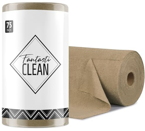 Fantasticlean Mikrofaser Reinigungstücher, 75 Stück pro Rolle Abreißbare Putztücher, Wiederverwendbare Fusselfreie Lappen für Auto, Küche und Haus 30x30cm-Braun