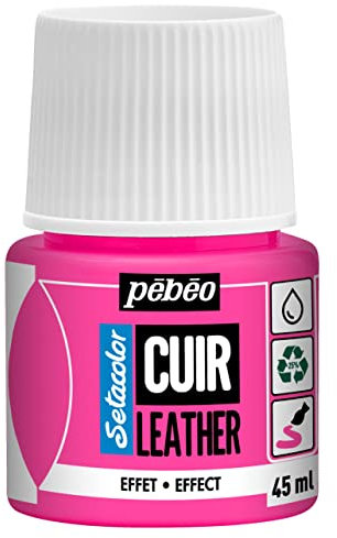 Pébéo - Setacolor Pelle - Vernice acrilica per pelle e similpelle - Personalizzazione di borse, scarpe, sneaker - Resistente a graffi, pieghe e abrasioni - Effetto fluorescente - Rosa fluo - 45 ml