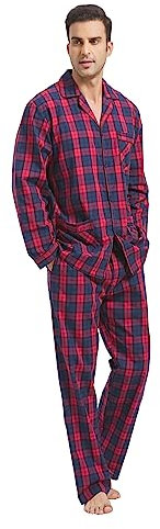 kolipajam Ensemble pyjama en coton pour homme 2 pièces Plaid Comfy Vêtements de nuit PJS avec poches, rouge à carreaux, XL