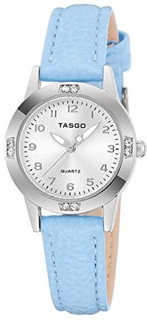 TASGO Women's Leather Quartz Watch Easy Read Watch with Diamond Luminous Waterproof Fashion Wristwatch for Women Ladies Girls (Silver Blue)