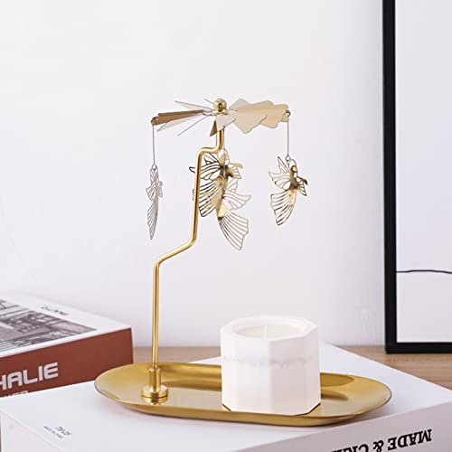Rotierender Kerzenhalter,Golden Teelicht Karussell,Metall Kerzenständer,Karussell Kerzenständer mit Großem Tablett,drehbare Laterne Teelichthalter für Zuhause/Party/Hochzeit/Tischdeko (Engel)