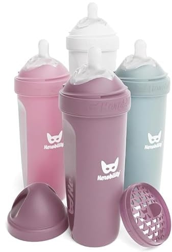 Herobility Double Anti-Colic Baby Bottles – 12 fl oz/340ml – 4-Pack – Multicolor - White, Gray, Pink, Hawthorn Rose