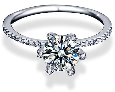 Banemi Verlobungsring, Verlobungsring Damen Silber 925 Weißes Gold 1ct Moissanit Runde Halbe Ewigkeit Geschenkring Zum Geburtstag Größe 57 (18.1)