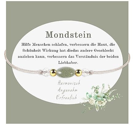 Mondstein Armband für Frauen, handgefertigt Mondstein Edelstein Glücksarmband mit Goldperlen kommt mit Geschenk-Box für Freundinnen Freundschaft Armband (Mondstein)