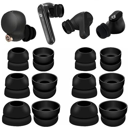 JNSA Double Flange Earbuds Tips Anti Slip Noise Isolation Ear Tips Compatible with Sony WF-1000XM5/XM4, JBLvibe 200TWS, Soundcore TWS Earbuds, fit in The TWS Earbuds Case, S/M/L 6 Pairs,Black