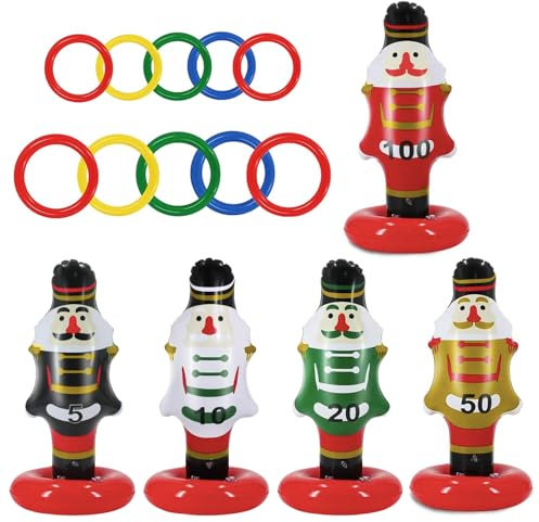5 Pack Christmas Inflatable Nutcrackers Ring Toss Games Toys with 10 Rings Christmas Party Games Toys Kids Indoor Outdoor playset for Kids Families Xmas Party Fun Games Christmas Favors Decoration