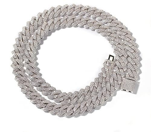 ZqlDDayUP Iced Out Miami Kubanische Gliederkette 18 Karat Weißgold vergoldet 13 mm kubanische Gliederkette Choker-Halskette mehrfarbige Labordiamanten Gliederarmband Halskette für Männer und Frauen